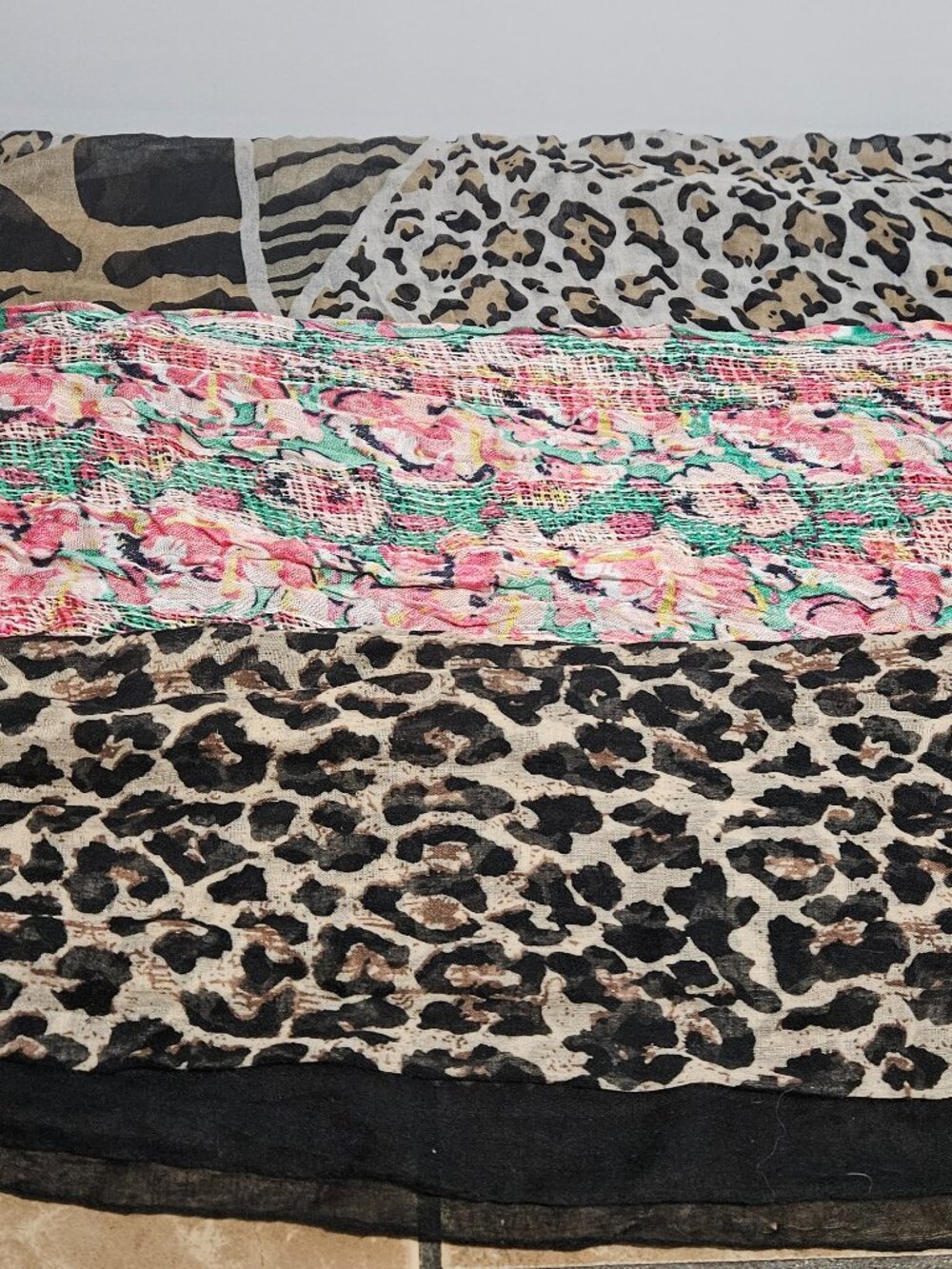 Set Of 3 Multi Color / Leopard Print Pullover Shoulder Scarfs
